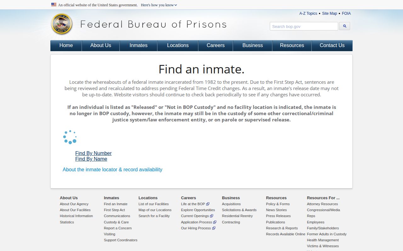 Federal BOP fields for a Union County released inmate custody check